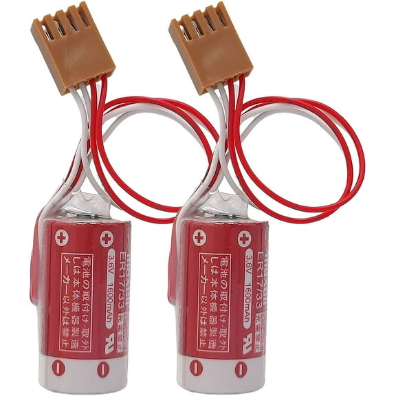 (Pack of 2) ER17/33 (2/3A 3.6V) PLC Battery with Plug for Omron 3G2A9-BAT08 (C500-BAT08) PLC Controller Battery