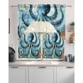 thumbnail image 2 of Ocean Blue Octopus Kitchen Curtains Swag Valance and Tier Curtains Set 24 Inch Length, Summer Watercolor Vintage Coral Rod Pocket Drape Panels Pair Swag Curtain for Bathroom/Cafe/Window, 2 of 6