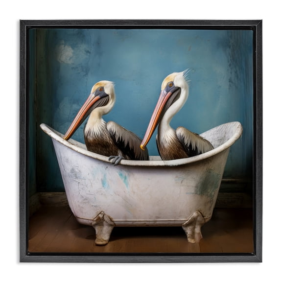Stupell Industries Pelican Bath Time Typography Painting Black Floater Framed Canvas Art Print Wall Art, 18 x 18