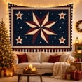 thumbnail image 3 of Compass Star Quilt with Red Border, Nostalgic Rustic Style for Americana Decor Lovers, Americana Wall Decor, Fourth of July Gift, Tapestry Wall Hanging for Bedroom and Living Room, 3 of 7