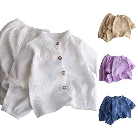 CUZIBR Boys Outfits Solid Color Crewneck Long Sleeve Two Piece Blend Stand Collar Top Pants Soft Breathable Casual Summer Outfit For Toddler Kids Clothes Sets White 3-4 Years