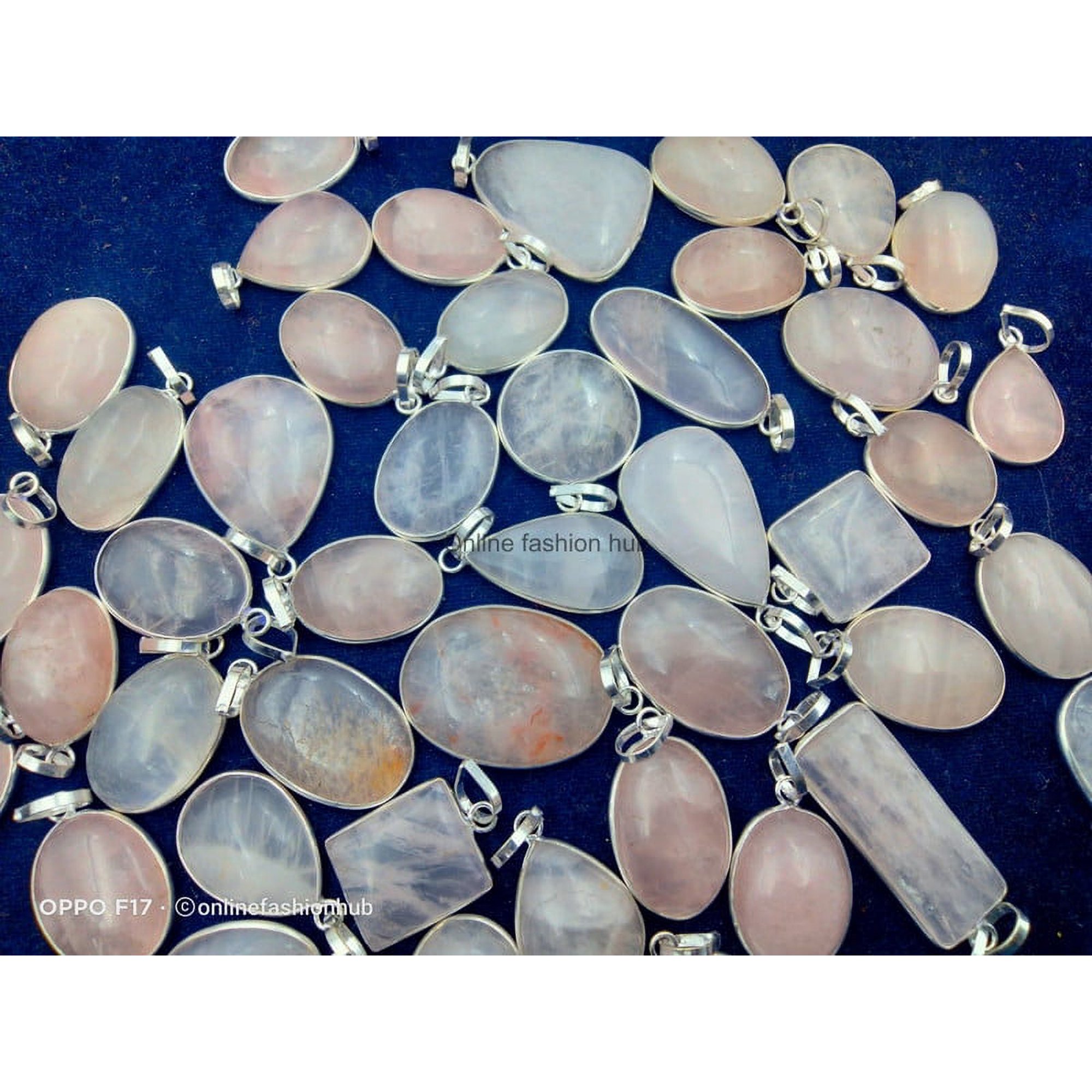 Rose Quartz Gemstone 925 Sterling Silver Plated Handmade Pendant 10 pcs