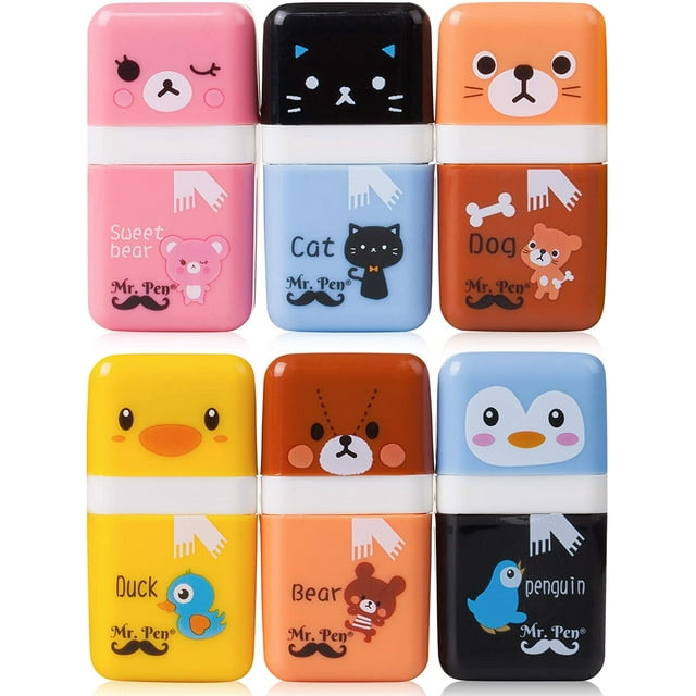 Gomas de borrar para niños, paquete de 6, goma de borrar con tapa y rodillo, útiles escolares, gomas de borrar, gomas de borrar para niños, gomas de borrar para lápices, gomas de borrar bonitas, mate Namotu WMPH-1099