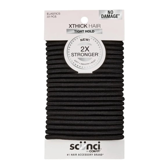 Scunci 2x Stronger Elastic Ponytail Hair Ties, Black, 22 Count