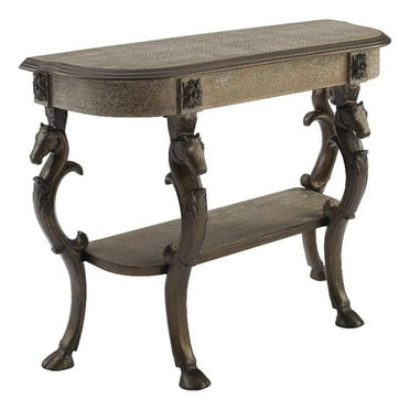 Pemberly Row Wood Console Table with Cast Iron Legs in Pewter