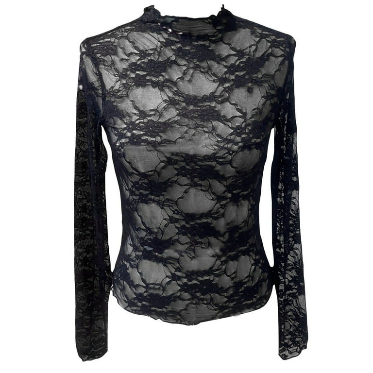 トップス DOT LACE SEE-THROUGH TOP (HIGH NECK) Dot lace see-through top (high neck)
