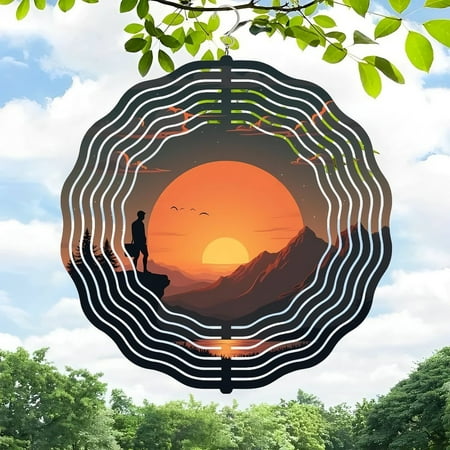 3D Metal Hanging Wind Spinner with Concentric Wave Patterns – Serene Landscape Design for Yard and Garden Decor 3D Metal Hanging Wind Spinner with Concentric Wave Patterns – Serene Landscape Design for Yard and Garden Decor