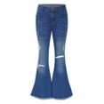 thumbnail image 4 of Sholeno Kids Girls Vintage Flared Jeans Zip Closure Elastic Waist Denim Pants Casual Ripped Jeans Blue 16, 4 of 7