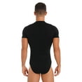 thumbnail image 3 of RUNQHUI Men's Short Sleeve Undershirt Crew Neck Press Button Crotch Shirt Bodysuit Leotard Top Black M, 3 of 7