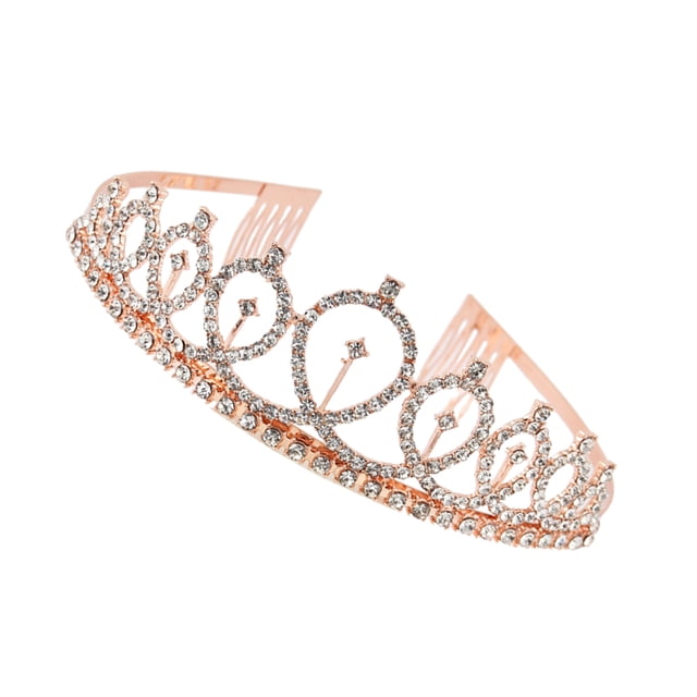 Diadema de cumpleaños para niña, ropa adornada con diamantes de imitación, diademas para celebración, accesorio de decoración, accesorio Accesorio para el cabello Oro rosa Diamante de imitación blanco Qarigey AP011165-02