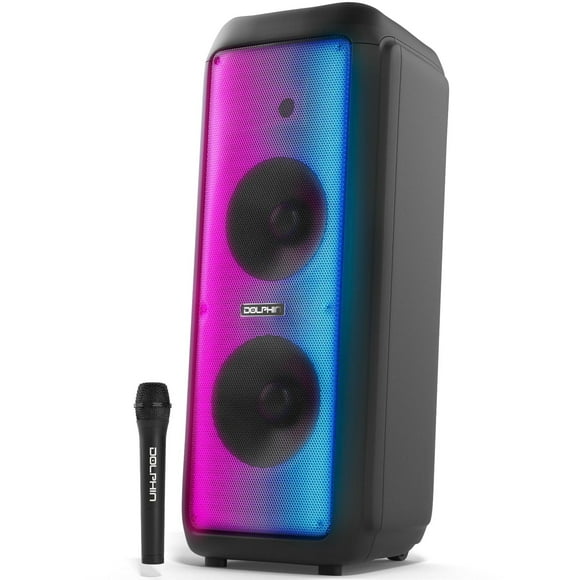 Dolphin SP-1070RBT Altavoz Bluetooth para fiestas, recargable, dual, de alta potencia, 10", sonido potente, alto, graves profundos, pantalla LED, Bluetooth, USB, SD, FM, AUX