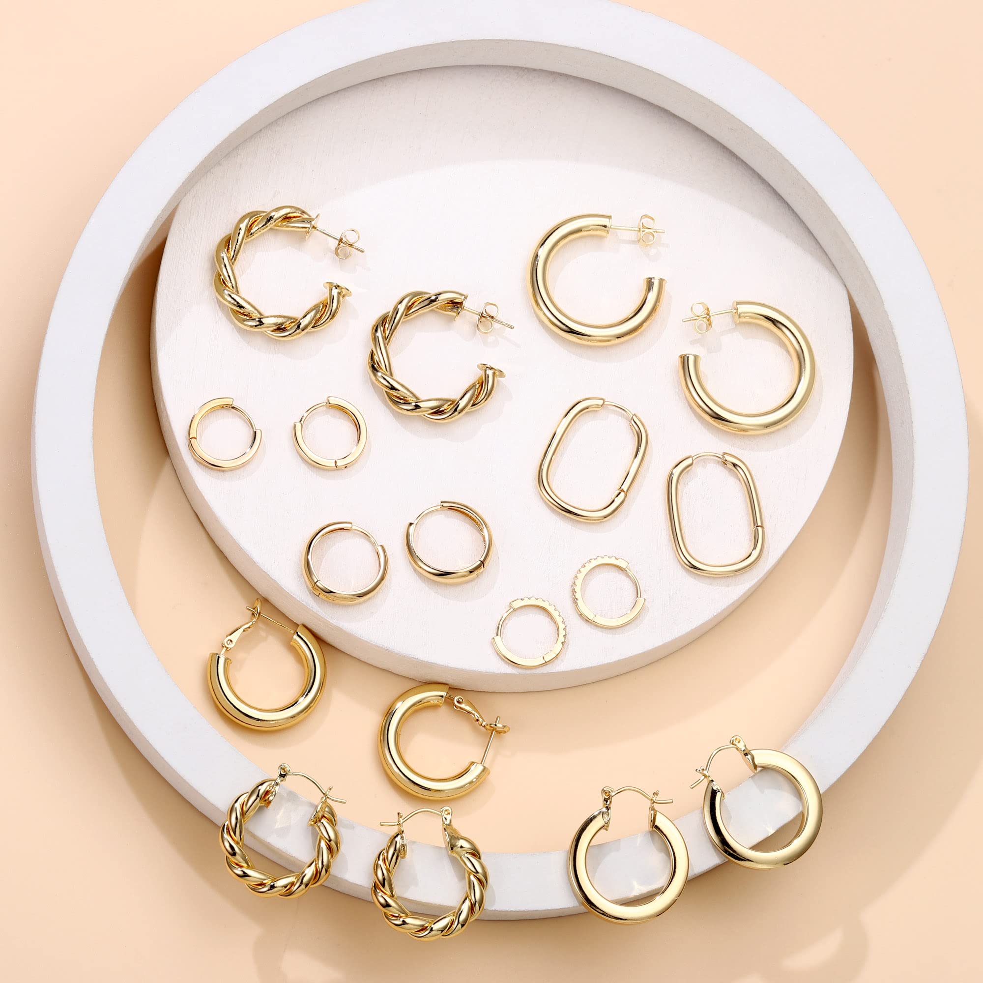 Turandoss 14K Gold Plated Twisted Huggie Hoop Earrings Set, 9 Pairs photo 7