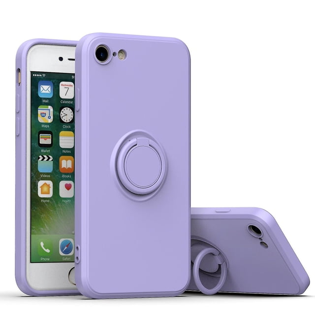 Funda de color sencillo para iPhone 7/8/7 Plus con soporte de anillo, placa metálica para carga magnética, diseño antigolpes y soporte giratorio de 360 grados.