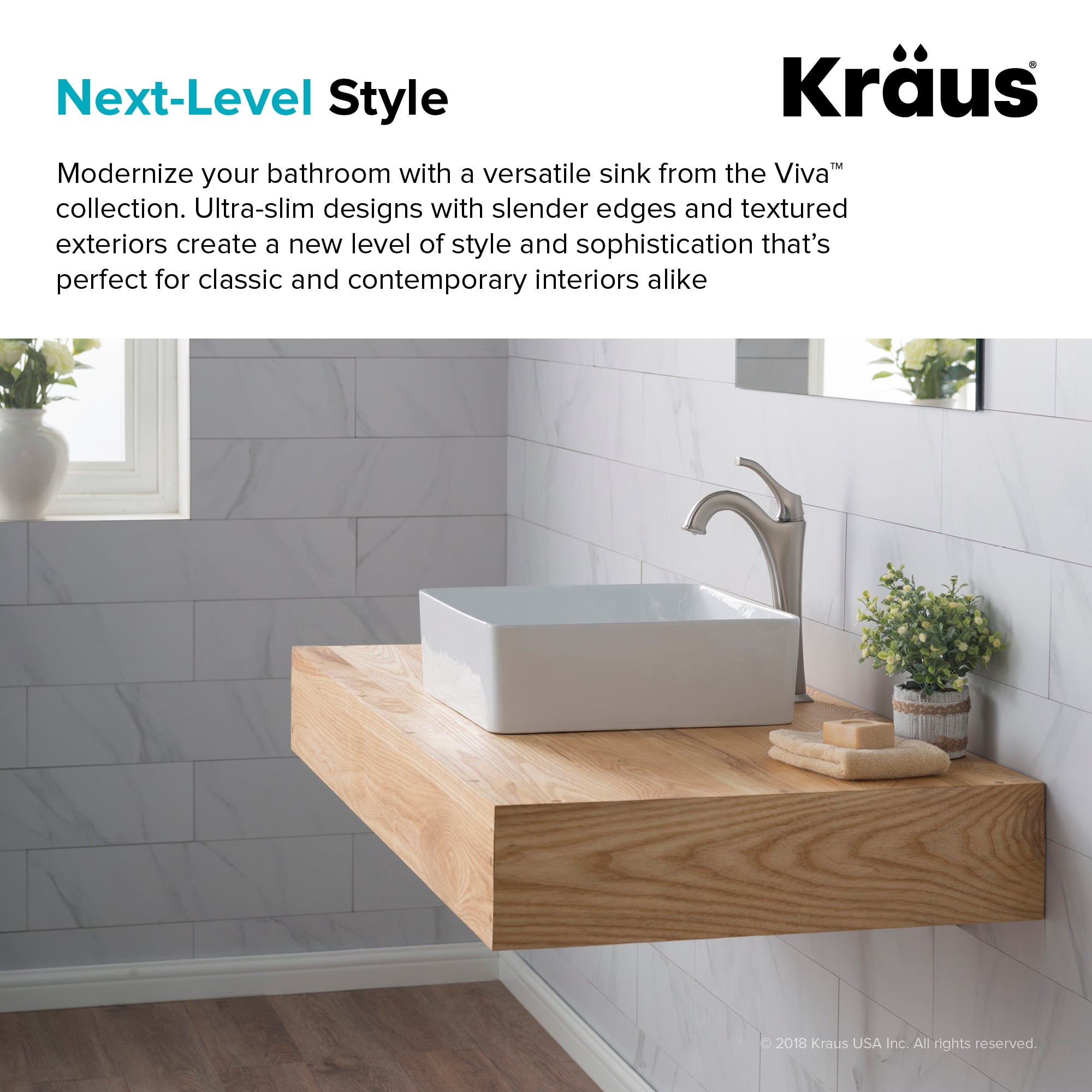 KRAUS Viva Square White Porcelain Ceramic Vessel Bathroom Sink, 15 5/8 in. L x 15 5/8 in. W x 5 1/8 in. H
