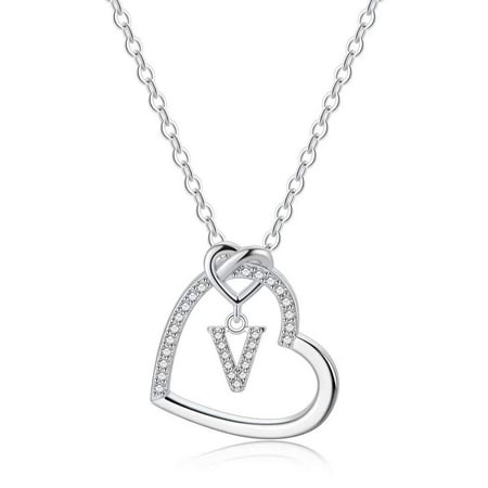 M MOOHAM Silver Initial Heart Necklaces for girls, cZ Heart