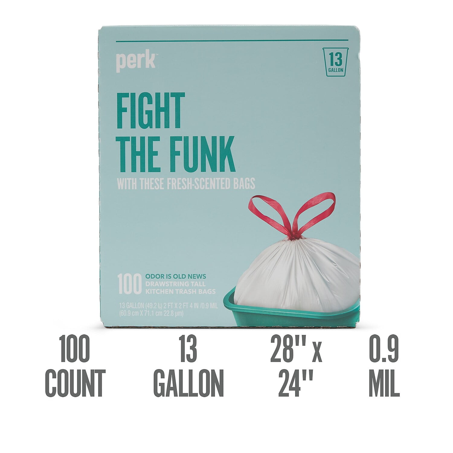 Staples Perk 13 Gallon Kitchen Trash Bag Low Density 0.9 Mil White PK56751
