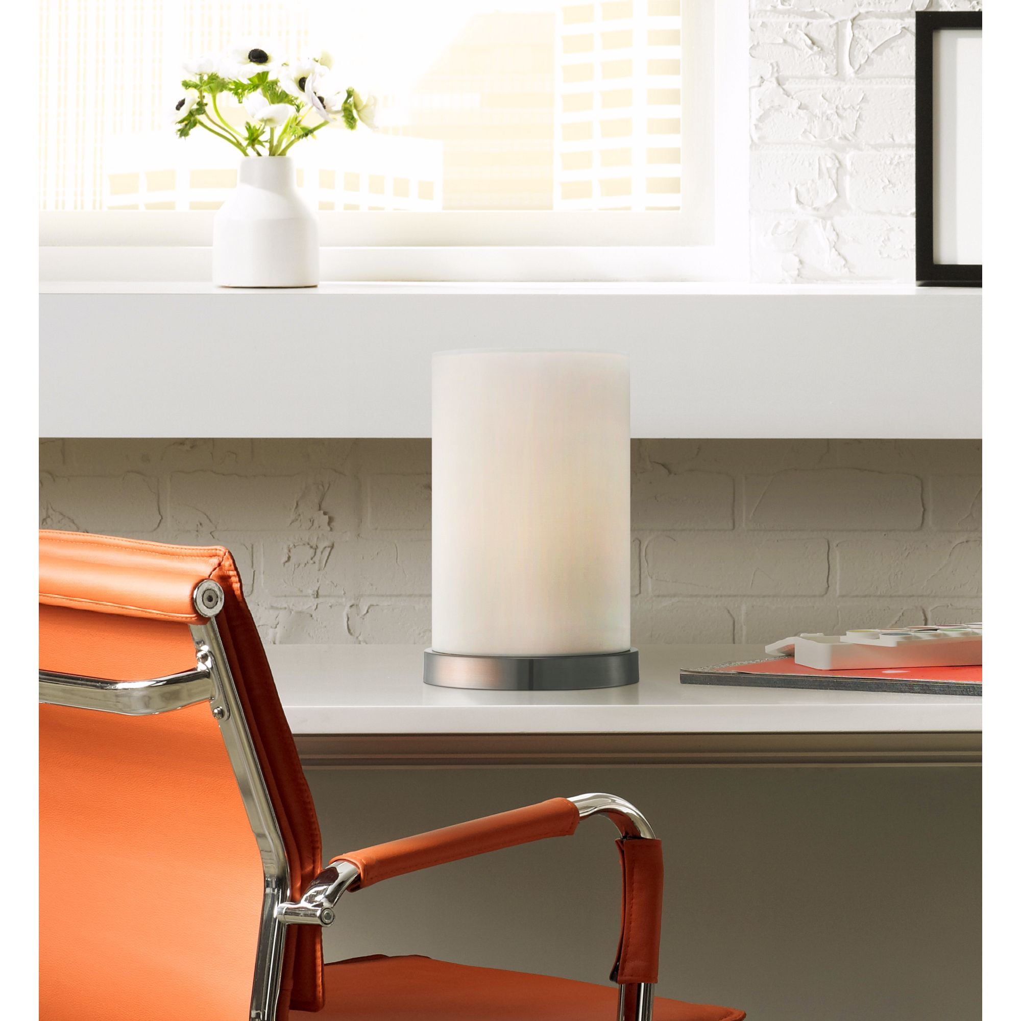 360 Lighting Modern Desk Table Lamp 10 1/2" High Silver Metal White Fabric Cylinder Shade for Bedroom Bedside Office