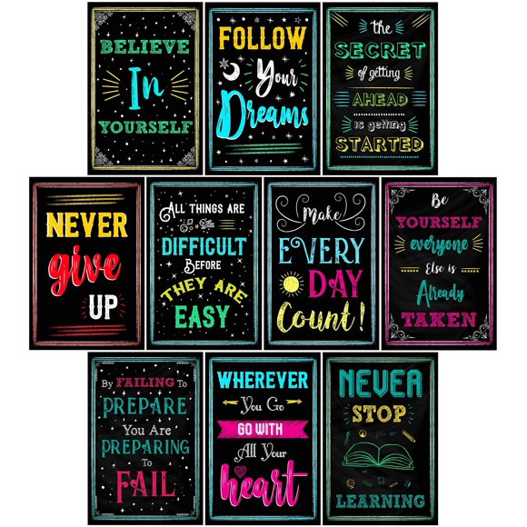L&O Goods Black Chalkboard Motivational Wall Decor Posters | Set of 10 Inspirational Prints for Living Room, Office, Bedroom, and Classroom Wall Decorations | 11 X 17 | Printable Art