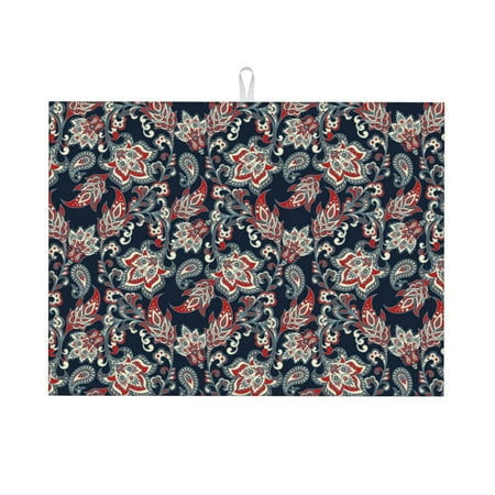 

Large Dish Drying Mats for Kitchen Counter - Paisley Pattern No.9025 18x24In Anti-Slip Absorbent Microfiber Drying Mat for Kitchen Counter Mat Dish Rack Mat with Hanging Loop
