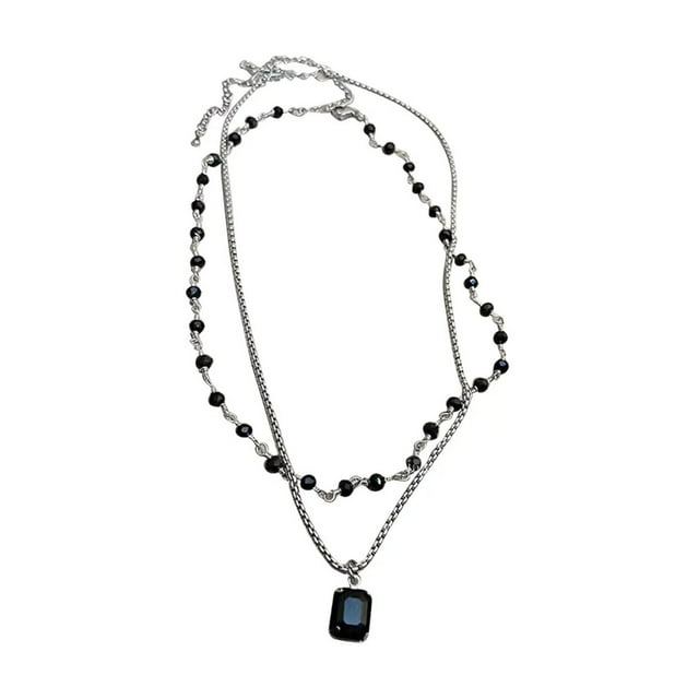 Visland Women Necklace Stacked Double Layers Black Rhinestone Decor Exquisite Stainless Adjustable Lightweight Lady Neck Decoration Jewelry