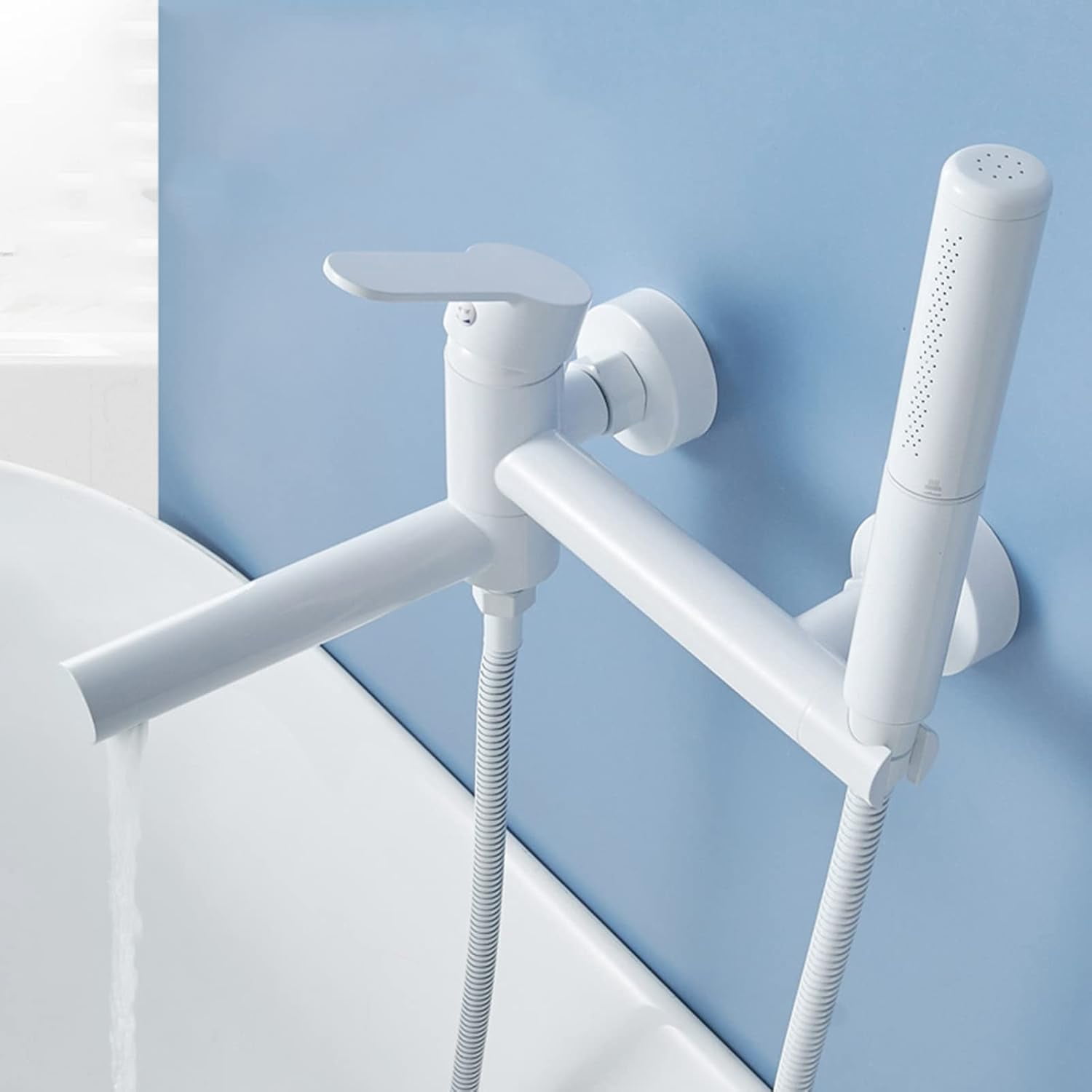 Bathtub Faucet with Handheld Shower White Cold and Hot Water Brass Bathtub Shower Faucet Bathroom Faucet