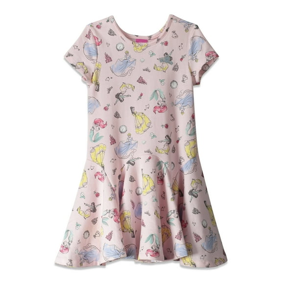 Disney Princess Belle Aurora Cinderella Toddler Girls French Terry Skater Dress Toddler to Big Kid