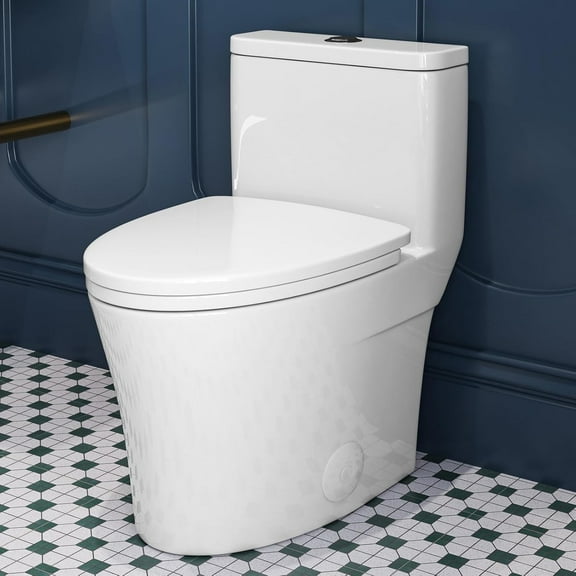 HOROW Elongated One Piece Toilet Small Compact W/Soft Close Seat 1.1/1.6 GPF Dual Flush 12" Rough-In