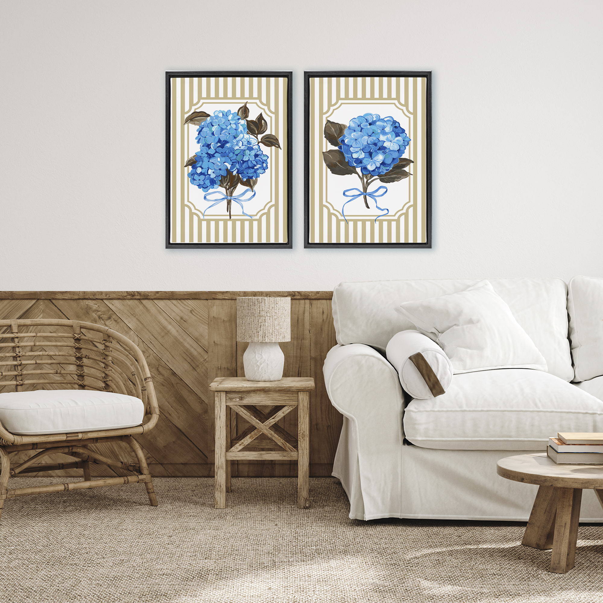 Hydrangea Bouquets with Bows 2 Piece Black Framed Floater Canvas Set, design by Adonna Ebrahimi