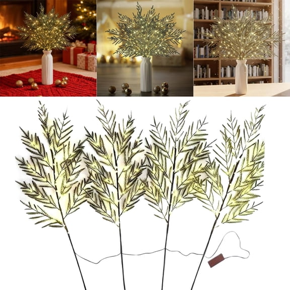 Christmas Lighted Branches 4Pcs Per Set Pre Lit Branche For Vase Lighted Stems And Artificial Lits Realistic Greenery With Led Lights Decorative Prel Not Include The Battery