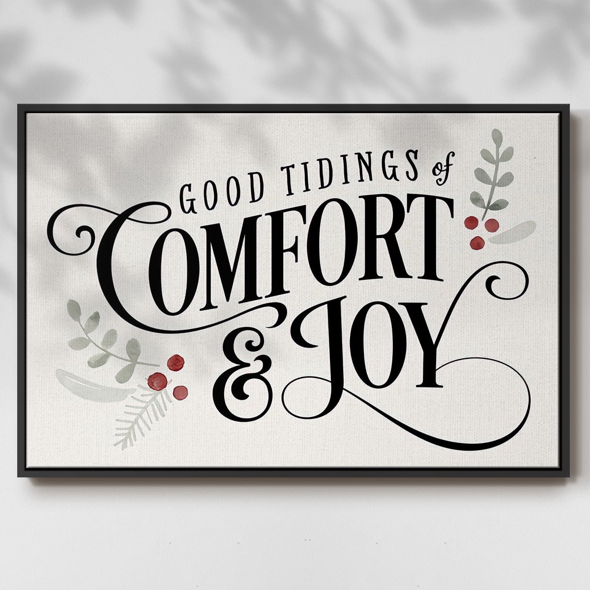 Merry Sentiment I - Framed Gallery Wrapped Holiday Canvas - 27 x 41 - Black Frame