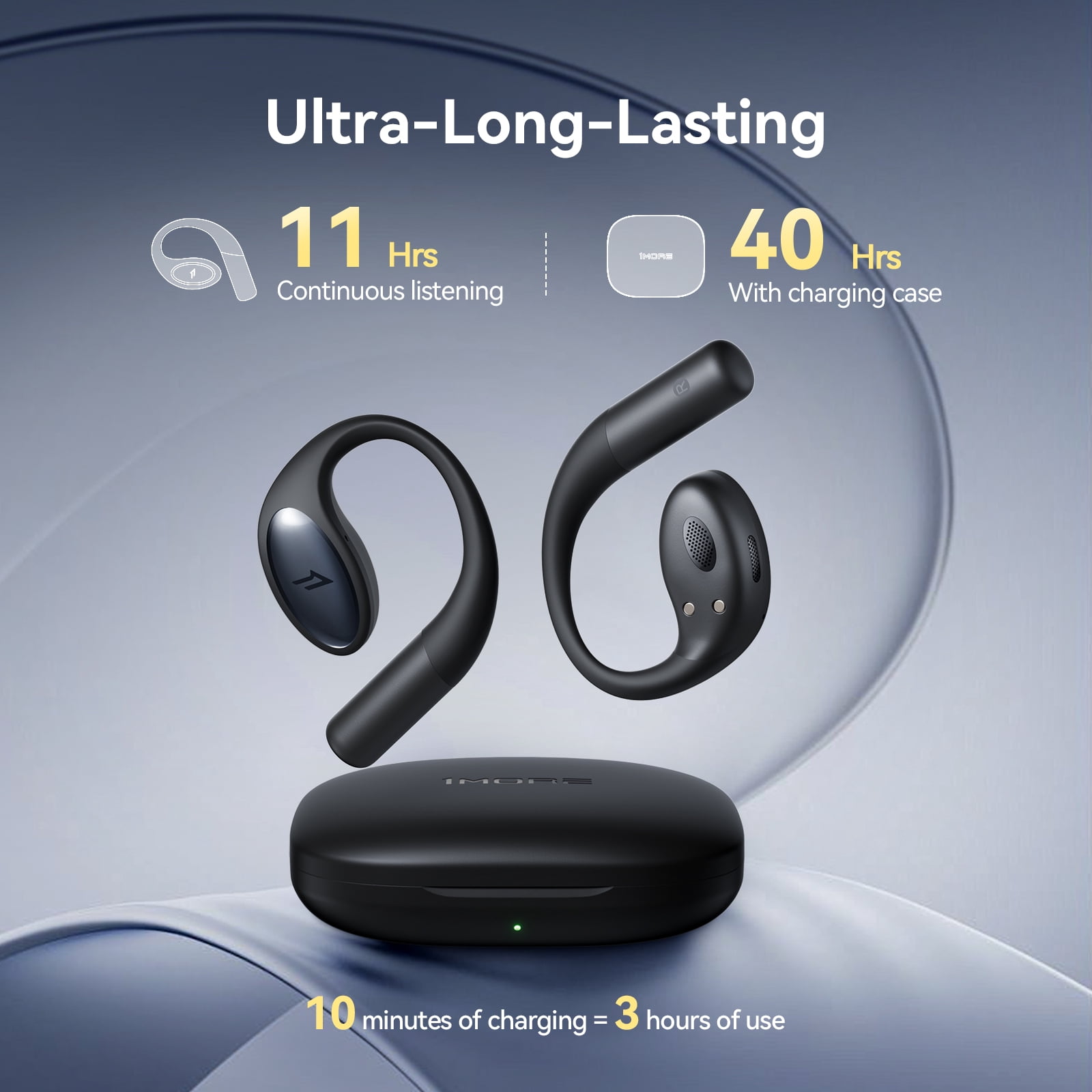 1MORE S51 Open Ear Wireless Headphones, Black with Mic, Hi-Fi Sound, Secure Fit