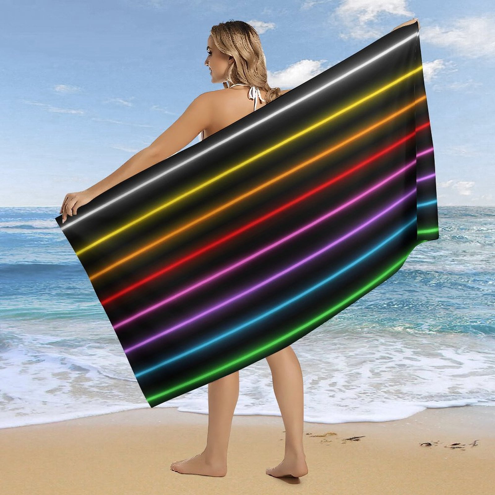 3D Abstract Lines Oversized -Washed Lightweight Quick Dry Beach Towels - 32"x63"