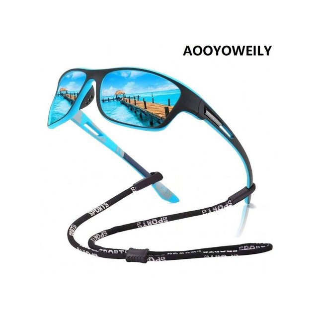 A Pair Of Black Polarized Sport Sunglasses With A Sport Strap, Fashionable Design Suitable For Both Men And Women, Perfect For Outdoor Activities Such As Cycling, Running, Fishing, Hiking, Skiing, Mot