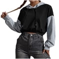 thumbnail image 2 of Color Block Cropped Sweatshirts for Women Oversize Fit Autumn Sweatshirt Pull-up Hoodie Streetwear with Pockets Gym Workout Athleisure Casual Essentials Plus Size, 2 of 4