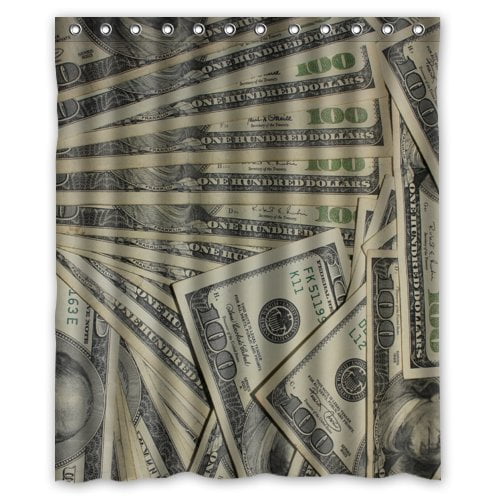 GreenDecor Us Dollar Currency Money Hundreds Of Dollar Bills Waterproof Shower Curtain Set with