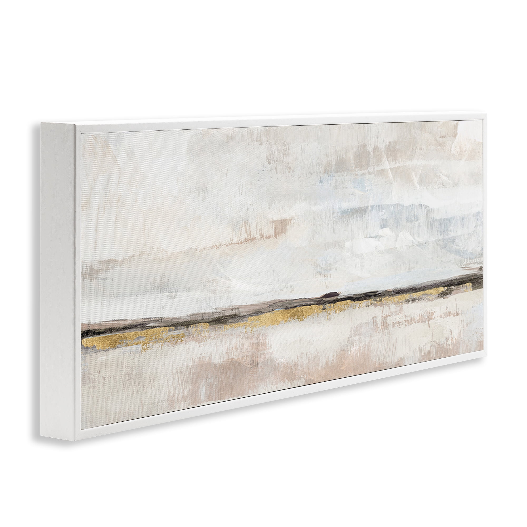 Stupell Industries Neutral Horizon Landscape Abstract Painting White Framed Art Print Wall Art, 30 x 13