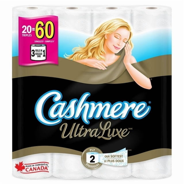 Cashmere UltraLuxe Papier Hygiénique Luxueusement Doux et Épais, 20 Rouleaux Triples = 60 Rouleaux Simples, 20 Rouleaux Triples = 60 Rouleaux Simples