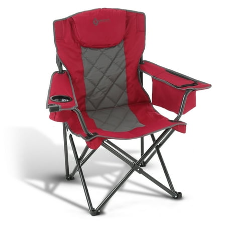 ARROWHEAD OUTDOOR Portable Folding Camping Quad Chair w/ 6-Can Cooler Cup & Wine Glass Holders Heavy-Duty Carrying Bag Padded Armrests Headrest Supports up to 450lbs USA-Based Support (Red)