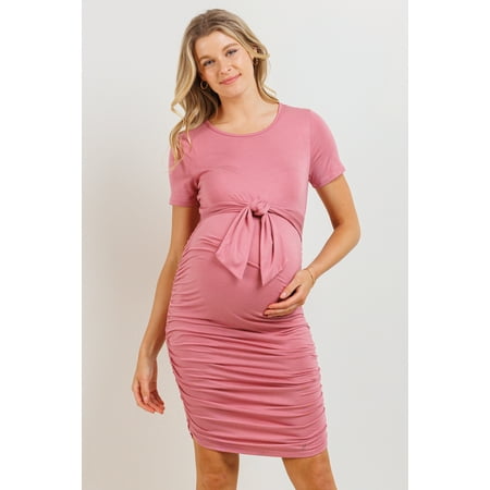 

La Clef Rayon Modal Front Tie Ruching Maternity Dress