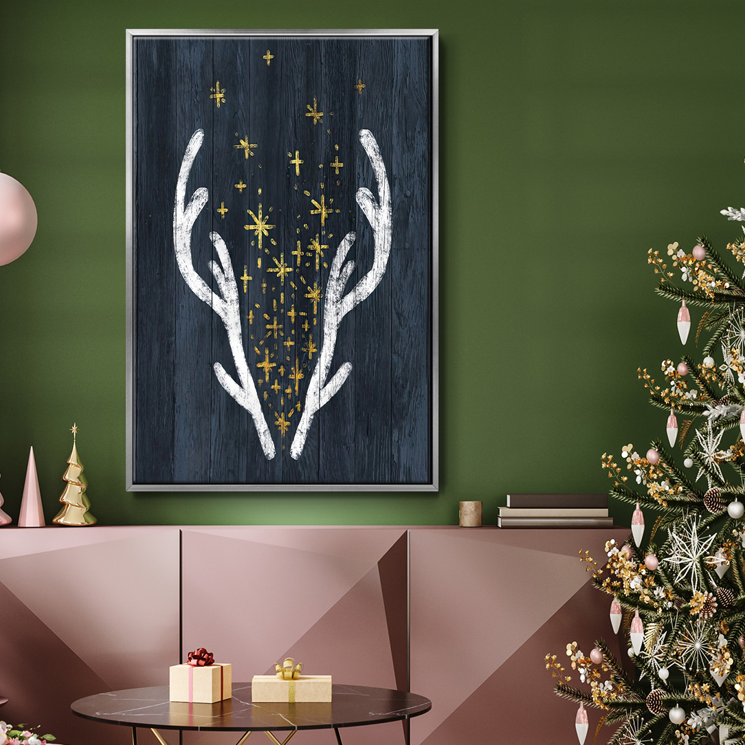 Antlers & Magic - Framed Gallery Wrapped Holiday Canvas - 25 x 37 - Silver Frame