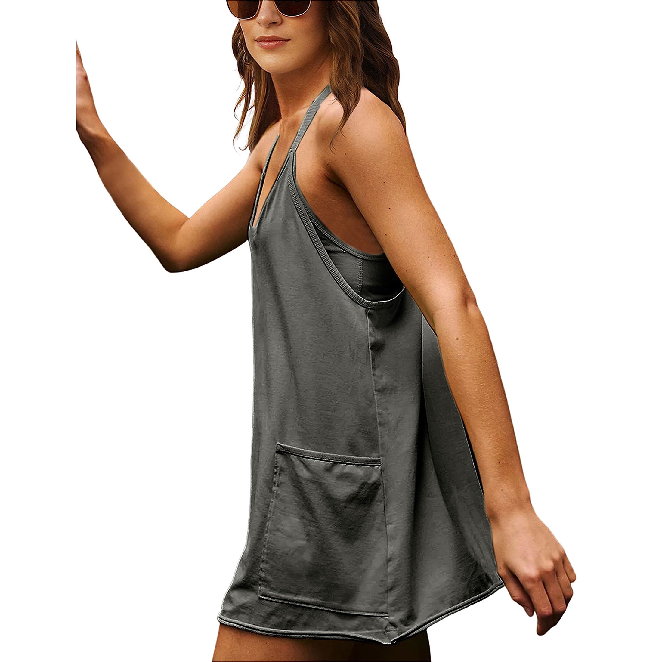 PUWEI Women's Athletic Mini Dress V Neck Sleeveless Tennis Workout Romper
