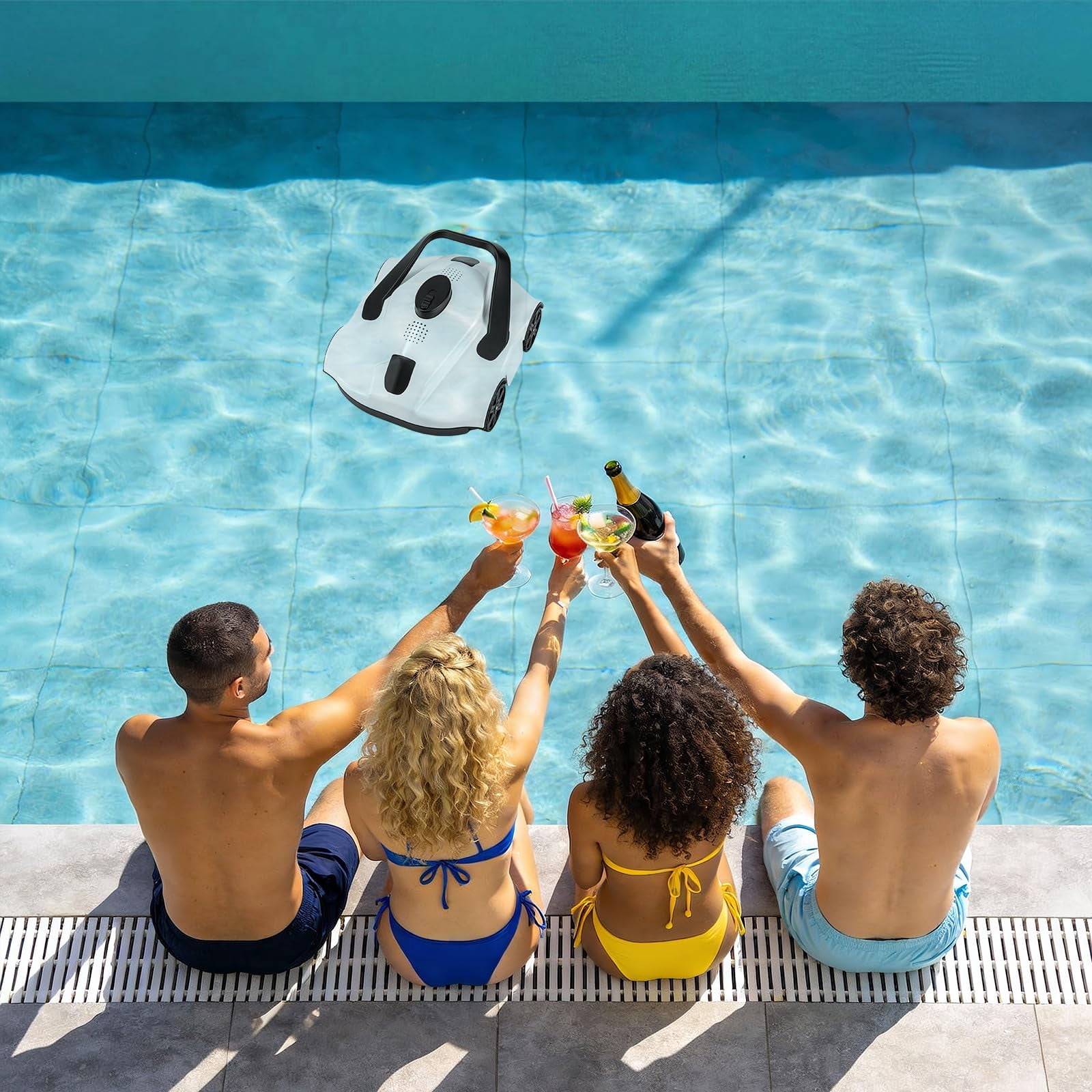 PYY Robotic Pool Cleaners Cordless Robotic Pool Cleaner for Above Ground Pools - 130 Min Runtime, Self-Charging, Cleans Up to 860 Sq Ft, Lightweight & Portable Design, White