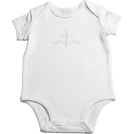Embroidered Collar Bodysuit - Christening Baptism Newborn Baby Boy, Girl or Unisex Special Occasion Baby Neutral 100% Cotton Keepsake Undee Bodysuit With Embroidered Cross