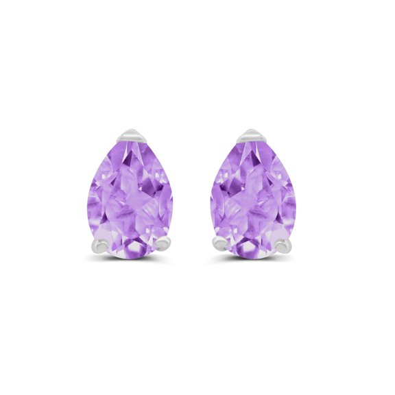 TimeLess Classics Pear Shape Amethyst Stud Earrings in 14K White Gold - 6x4MM