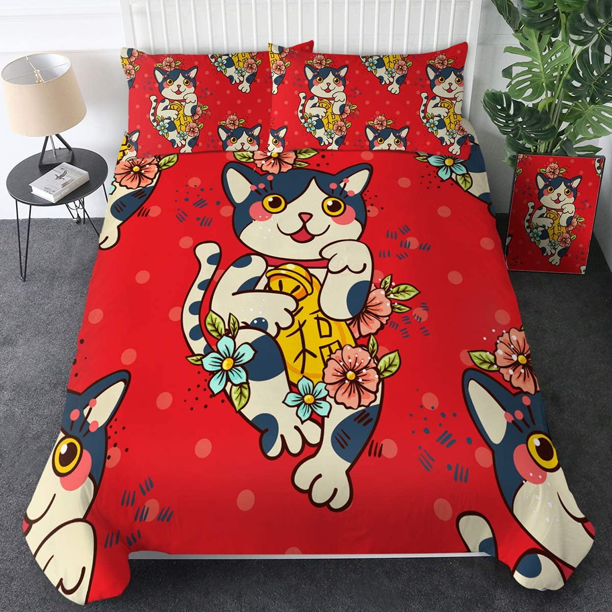 Cat Bedding Sets For Kids Boys Girls Animal Print Bedspreads 3 Piece Bed Set 1 Comforter Duvet Cover 2 Pillowcasered Lucky Cat Full Cat Bedding Sets For Kids Boys Girls Animal Print Bedspreads 3 Piece Bed Set 1 Comforter Duvet Cover 2 Pillowcasered Lucky Cat Full