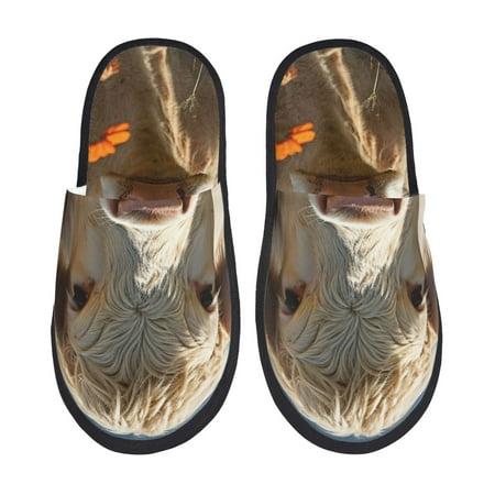 Balery Daisy Meadow Cow Slient Indoor Furry Fleece Comfort House Shoes Soft Non-Slip Home Shoes Cotton slippers House Slippers-- Medium