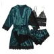 thumbnail image 3 of Nuevo 4 unids/set de ropa para el hogar, bata de moda para dormir, pijamas para mujer, falda, ropa de dormir de encaje satinado con seda, bata, pantalones de pijama sexis, 3 of 4