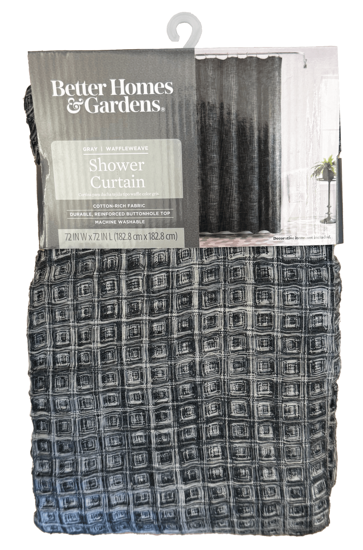 Better Homes & Gardens Waffle Textured Shower Curtain, 72" x 72" , Heathered Grey Yarn, Poly / Cotton