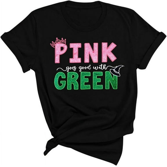 Pink Goes Good with Green Embroidery Shirt Woman Musical Movie Shirts Musical Fan Gifts Tee Casual Short Sleeve Tops