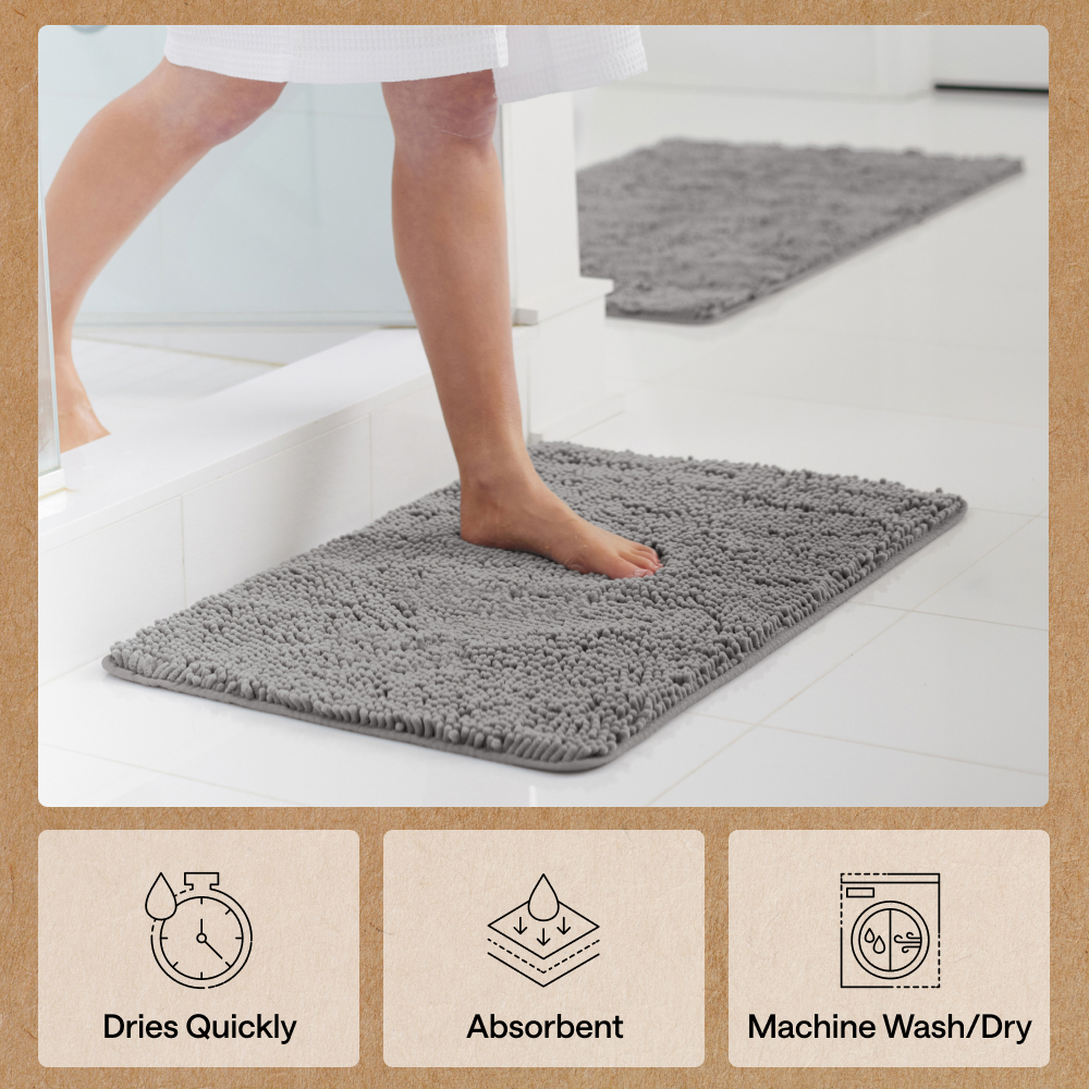 Gorilla Grip Chenille Bath Rug, 24 x 17 Inches, Gray photo 7